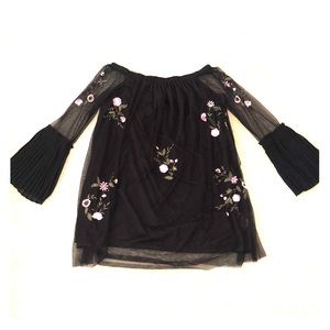Black Spring Dress with flower stitching.
